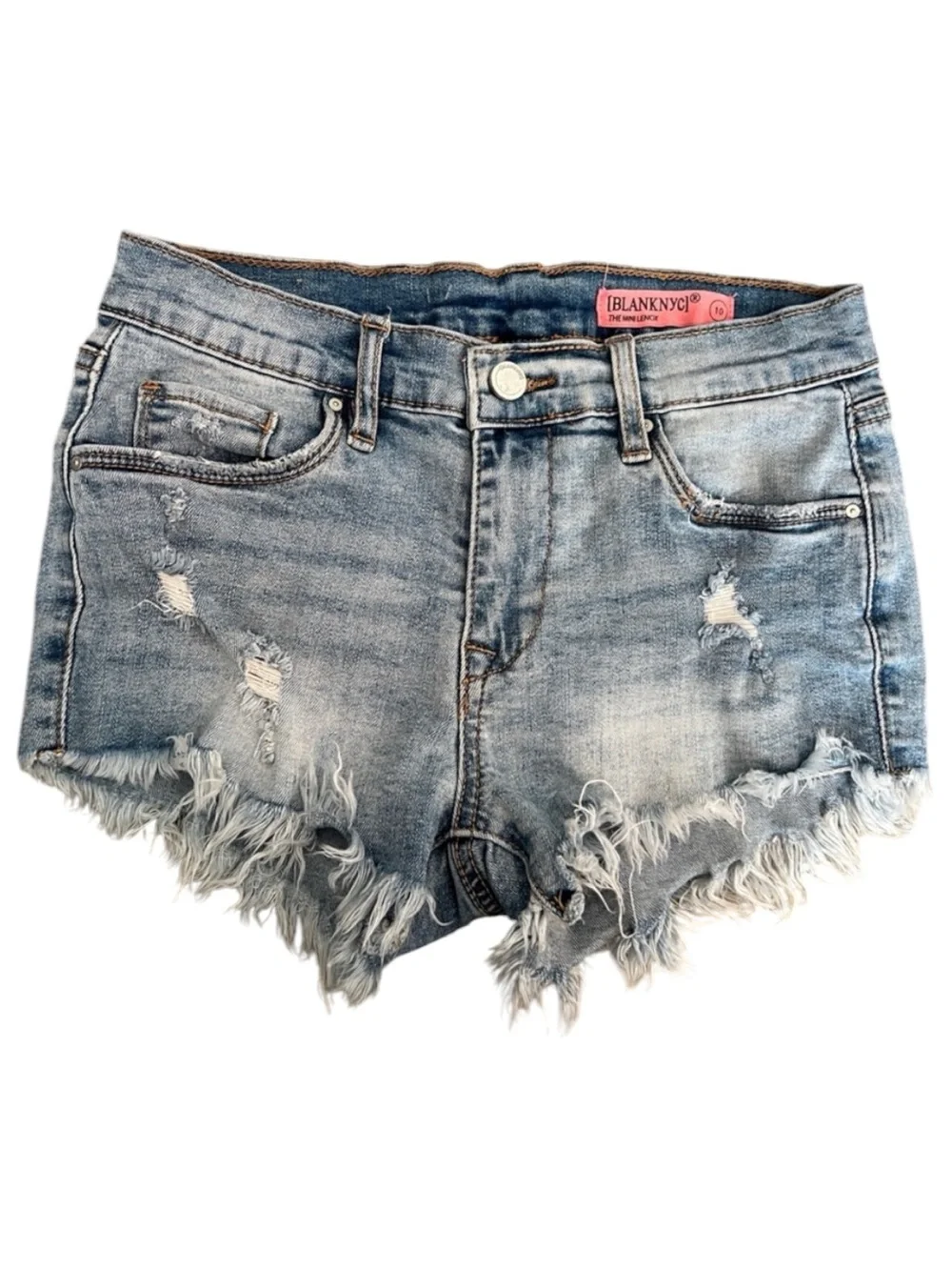 BLANKNYC Mini Lenox High Rise Distressed Denim Shorts Size 10